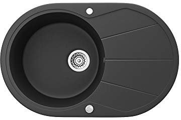 Bergström Granitspüle 780x500mm inkl. Siphon Küchenspüle Einbauspüle reversibel (Schwarz)