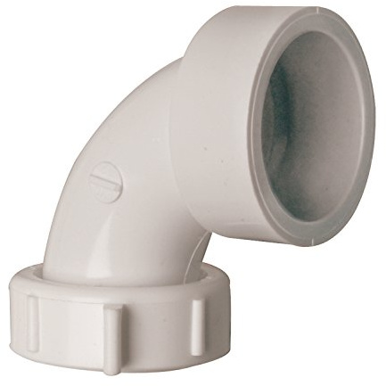 Plumb Pak PP55-11 Sink Drain Pipe Elbow with, 90 Deg, 1-1/2 in, Plastic, 1-1/2, White