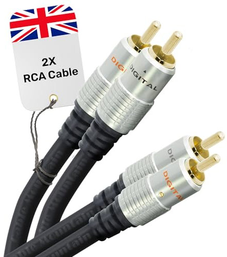 CableMountain RCA Cables 3m - Gold Plated Male-to-Male Phono to Phono Cable | RCA Audio Cable for Amplifier, Turntable, TV, Home Theater, Speakers and HiFi Systems