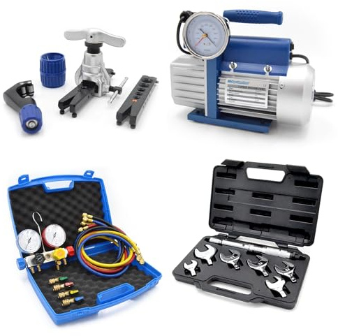 3S SuperSamaStore Kit Professionnel de Climatisation: Pompe 70 L, Ensemble de Manomètres 4 Voies, Dudgeonnière et Outil Dynamométrique