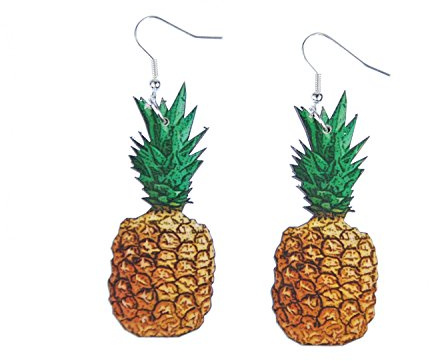 Miniblings Ananas Ohrringe Hänger Obst Sommer Ferien Urlaub versilbert | Ohrschmuck aus eigener Fertigung in Berlin, mit Holz, ein Mitbringsel mit Charakter