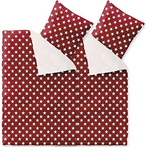 CelinaTex Fantasia Bettwäsche 155 x 220 cm 4teilig Nicki Bettbezug Sherpa Lammfell-Optik Bezug Stella rot weiß beige