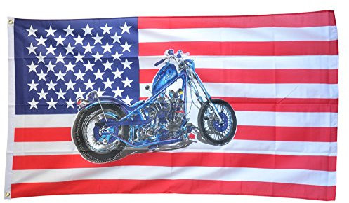 Flaggenfritze Fahne/Flagge USA mit Motorrad ohne Adler + gratis Sticker