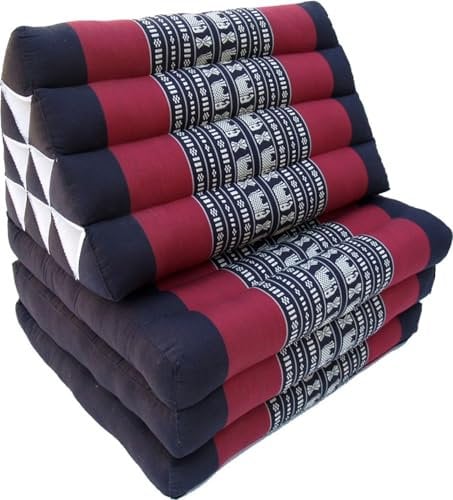 GURU SHOP Thaikissen, Dreieckskissen, Kapok, Tagesbett mit 3 Auflagen - Schwarz/rot, 30x50x160 cm, Asiatisches Sitzkissen, Liegematte, Thaimatte