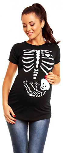 Zeta Ville - Maternité Halloween Squelette Top Tee Shirt Grossesse - Femme 085c (Noir, 44-46, 3XL)