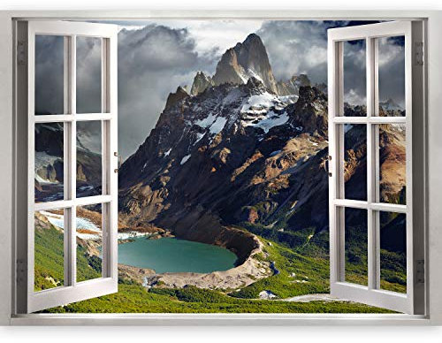 murando 3D WANDILLUSION Wandbild Gebirge See Fototapete Poster XXL Fensterblick Vlies Leinwand Panorama Bilder Dekoration Natur Landschaft 210x150 cm c-C-0130-c-a
