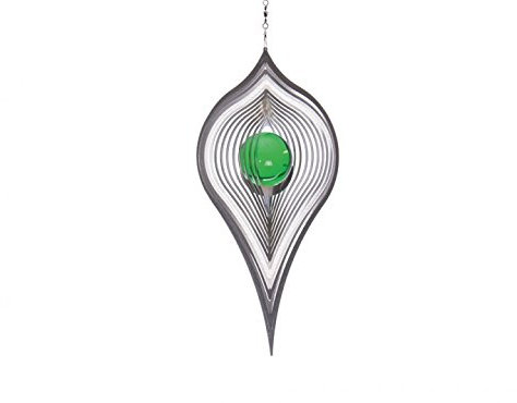 Illumino Edelstahl-Windspiel Pendel mit smaragdgrüner 35mm Glaskugel