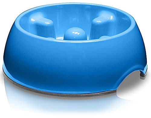 Dogit Go-Slow Anti-Gulp Dog Bowl, Medium, Blue, 600 ml