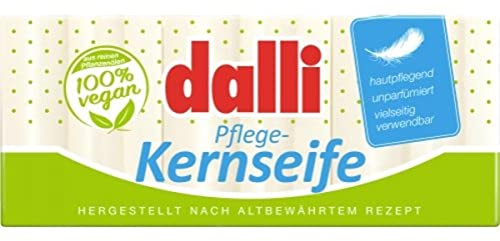 dalli Pflanzliche Kernseife – Hergestellt nach altbewährtem Rezept – Hautpflegend, unparfümiert, vielseitig verwendbar, vegan – 3 Stück Seife