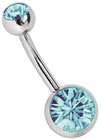 Titan Bauchnabel Piercing 1,6 x 14 mm mit Zirkonias rund in 8 mm + 5 mm Stein Kugel in hellblau-türkis