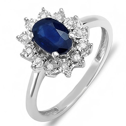dazzlingrock Kate Middleton Diana Inspiriert 10 K Weiß Gold Real Diamant Rund Real Oval Blau Saphir Royal Engagement Ring (1,00 Karat, G-H, si-i)