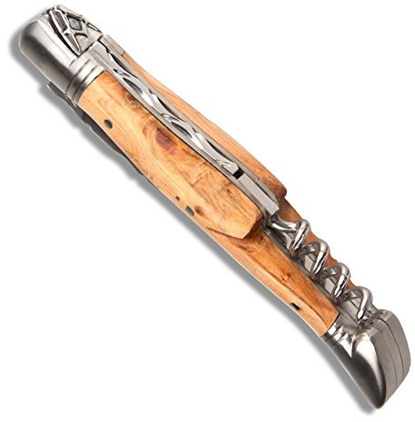 Laguiole Actiforge - Couteau Laguiole Franc-Maçon avec tire bouchon - Bois de genévrier ressort en acier inoxydable forgé, ciselé à la main - Fabrication Française Artisanale