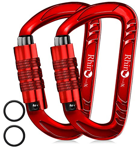 Rhino Produxs 12kN Heavy Duty Lightweight Carabiner Clips with keyrings - Excellent for Securing Pets, Outdoor, Camping, Hiking, Hammock, Dog Leash Harness, Keychains