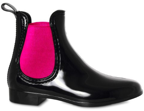 Caspar Damen Gummi Lack Stiefeletten mit klassisch schöner Form SBO014, Farbe:schwarz/pink, Größe:EU38/UK5/US7