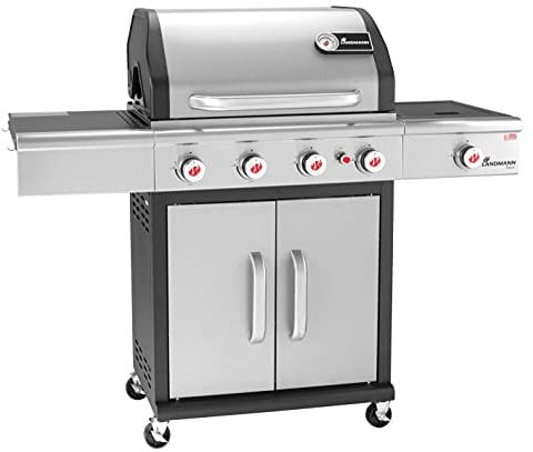 LANDMANN Triton CooK PTS 4.1 Barbecue à gaz de qualité supérieure avec couvercle à double paroi et zone de cuisson pour un accompagnement parfait | Grille de cuisson en fonte émaillée pour une cuisson