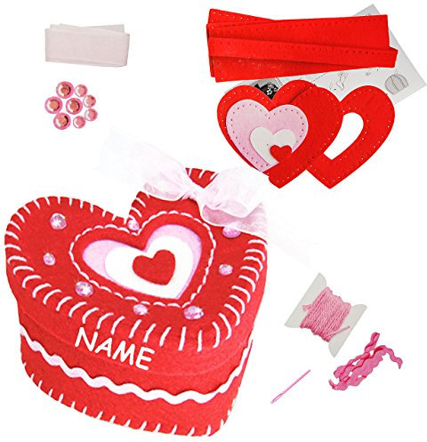 alles-meine.de GmbH Bastelset - Filz Schmuckdose/Dose - rotes Herz - zum Sticken, einfaches Nähen per Hand - incl. Name - Utensilo - Komplettset filzen - Creativ - Filzset ..