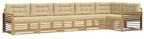 vidaXL Outdoor-Sofagarnitur mit Kissen 6 pcs Weiß und Beige Polyester, Patio-Sofa, langlebige Gartensitzmöbel, modernes Lounge-Set für Komfort im Freien