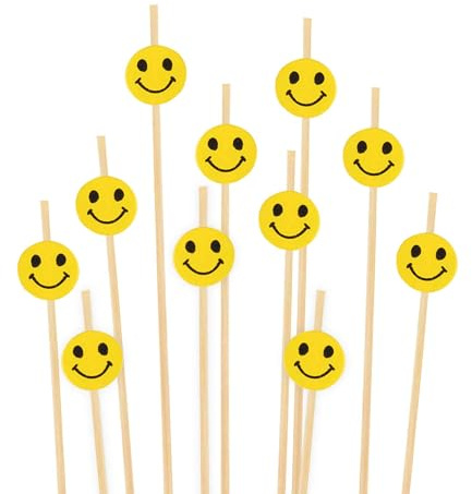 BambooMN 4 Decorative Premium Bamboo Smiley Face Cocktail Sandwich Fruit Skewer Pick, 1000 Pieces