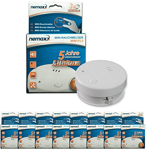 8X Nemaxx Mini-FL2 Rauchmelder - hochwertiger & diskreter Mini Brandmelder Feuermelder Rauchwarnmelder mit Lithium Batterie - nach DIN EN 14604