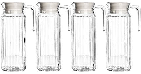 Get Goods Set of 4 New Large 1L Ravenhead Kitchen Fridge Glass Pitcher Water Milk Juice 1 Litre Jugs & Lids