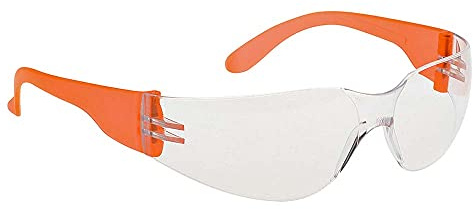 Portwest PW32 Wrap Around Safety Glasses Anti-Scratch Coating Flexible Arms | Clear/Orange, One Size, EN 166, EN 170, EN 172, CE Certified, UKCA, Unisex Fit, Lightweight UV Protection, Side Protection
