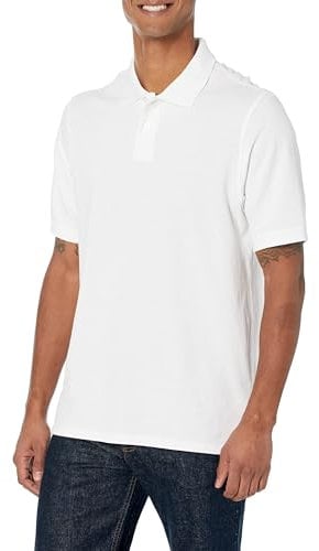 Amazon Essentials Men's Regular-Fit Cotton Pique Polo Shirt (Available in Big and Tall), White, L