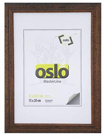 OSLO MasterLine Bilderrahmen 21x30 exakt 21x29,7 DIN A4 braun Holz Echt-Glas mit Aufsteller Antikoptik Fotorahmen Urkundenrahmen