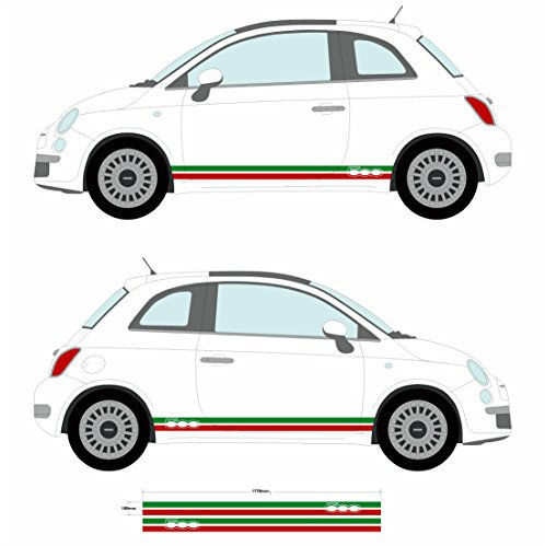 Fiat 500 SS20003 Autocollant pour jupe latérale de voiture, motif drapeau italien, bande décorative