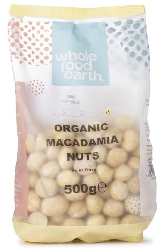 Wholefood Earth Organic Macadamia Nuts 500g Raw | GMO Free | Vegan | High Fibre | Certified Organic