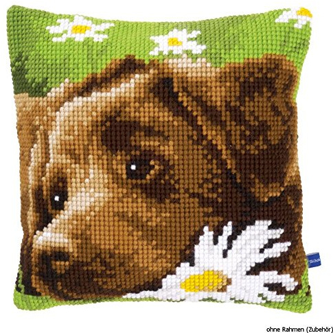 VERVACO Kreuzstich Stickpackungen Kissen Stickerei Set Anfänger Vorgedruckt Brauner Labrador DIY Set Kreativ Set Für Erwachsene Dekoratives Kissen ca. 40 x 40 cm Bastelset Handwerker Haus Dekoration