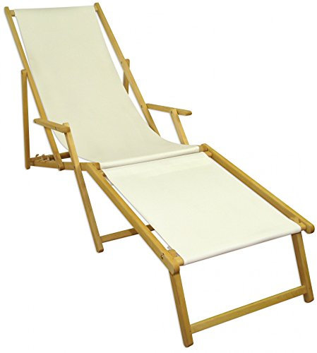 Erst-Holz Chaise Longue Blanche avec Repose-Pieds, chilienne, Bain de Soleil Pliant, en Bois 10-303NF