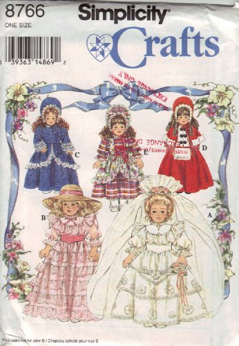 Simplicity Sewing Pattern 8766 Dresses for 16 and 18 Colector Dolls Victorian Colonial