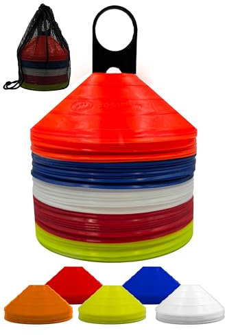 Optimum Set of 50 Football Space Marker Cones & Carry Stand, Multi Sports Multicolored