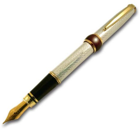 Füllfederhalter aus massivem Sterling Silber 925, Feder mittlere Stärke Tintenpatronen vom Typ Waterman