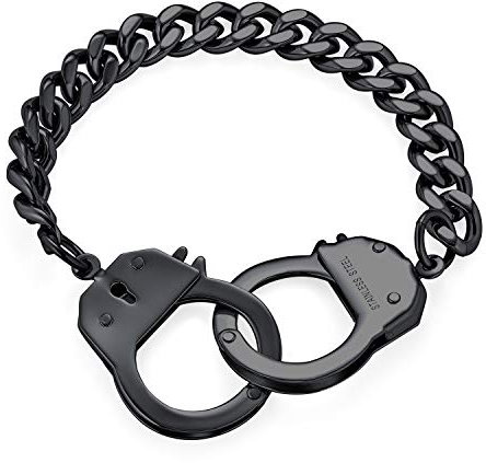 Bling Jewelry Biker-Schmuck Paar Handschellen Statement-Armband Für Männer Kubanische Panzerkette Schwarz Ip-Edelstahl 8,5 Zoll