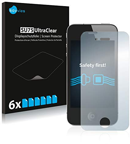 Savvies 6 Stück Schutzfolie für Apple iPhone 4S Displayschutz-Folie Ultra-Transparent