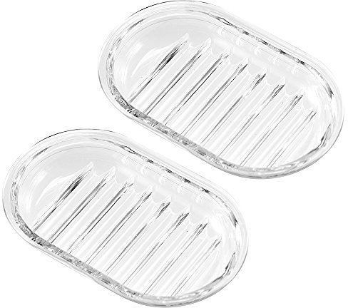 iDesign 29100M2Eu Porte-Savon en Plastique pour Douche - Pack de 2, Rond, Transparent Plastique Clair 8,89X13,34X2,54 cm