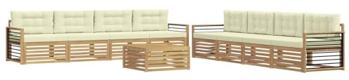 vidaXL Outdoor-Sofagarnitur mit Kissen 9 pcs Weiß und Creme Polyester, Garten Lounge Set, modernes Akazienholz Sofa, wetterfeste Möbel, Bequeme Terrassen Sitzgelegenheit