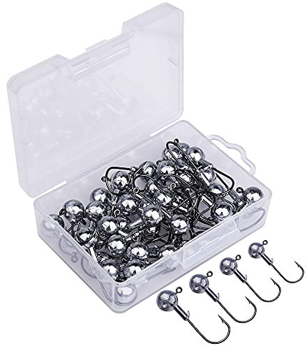 Goture 50 Stück Angelhakenset Jigköpfe 2g, Scharfen Jighaken Set für Gummifische, Jighead, Gummifische Angeln Jighaken, Karpfen Bleikopf-Angelhaken Offset Haken, Jigkopf Haken