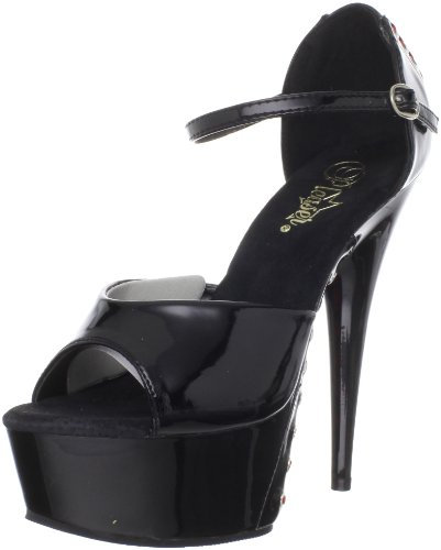 Pleaser DELIGHT-660FH, Damen Plateau Sandalen, Schwarz (Schwarz (Blk Pat/Blk (Red Lace))), 38 EU (5 Damen UK)