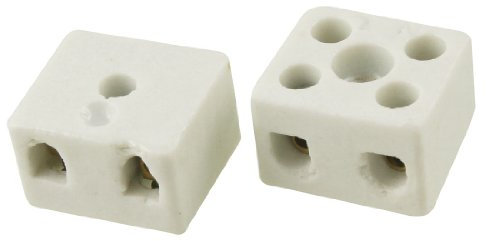 sourcing map 2 Salidas 16A Cerámica Terminal Bloques Alta Temp Porcelana Cerámica Conectores para Eléctrico Alambre Cable 2uds