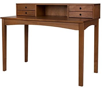 Schreibtisch Charme Oak - Retro Stil Holzschreibtisch mit Schubladen für Büro Homeoffice - Schminktisch Frisiertisch mit Stauraum fürs Schlafzimmer - Fein verarbeitetes Massivholz und schönes Design