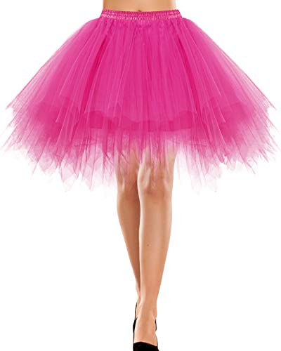 Bbonlinedress Tutu Rose Femme Jupe Tulle Femme Hiver Jupe Tutu de Déguisement Cosplay Jupe Courte Ballet Tutu Danse Classique Fille Années 50s pour Carnaval Fête Soirée Couleurs Variées Fuschia M