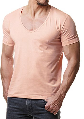 Re Rock Young & Rich T-shirt à col en V pour homme uni Taille S à 3XL - Rose - X-Large