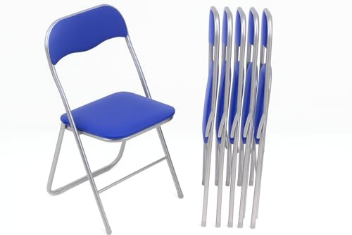 HAEST - Klappstühle 6er Set, Klappstuhl gepolstert mit Metallrahmen & Kunstleder, platzsparend, bis 100 kg belastbar, Ideal als Küchenstühle & Gartenstühle, Silber-Blau