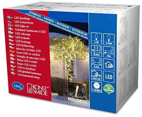 Konstsmide Micro LED Lichterkette, 120 warm weiße Dioden, 24V Außentrafo, transparentes Kabel - 3612-103