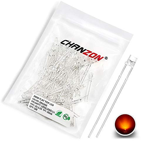 CHANZON 100 pcs 3mm Orange LED Diode Lumières (Top Transparent Plat Transparent DC 2V 20mA) Lumineux Ampoule Lampes Composants Électroniques Indicateur Diodes Émettrices De Lumière