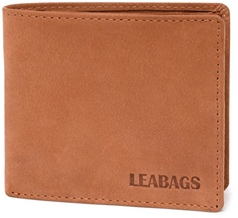 LEABAGS Leder Geldbörse Herren I Echtleder Geldbeutel I RFID Schutz I Querformat I Portmonee mit Münzfach I 11 Kartenfächer I Männer Portemonnaie mit verstärkter Naht I Nature Hellbraun
