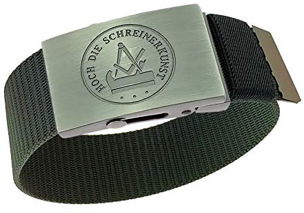GravurManufakturBerlin Hosengürtel Schreiner Handwerk Zunftzeichen Textilgürtel schwarz 4 cm breit Einheitslänge kürzbar