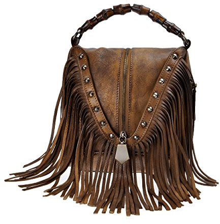 ZLYC Damen Vintage Umhängetasche mit Fransen Troddelbeutel Handtasche